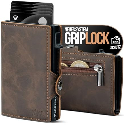 TMillions Kreditkartenetui für Herren, RFID-Leder, mit GripLock®-System und Diebstahlsicherung, NFC – automatischer Pop-Up-Kartenhalter, intelligente Geldbörse für 6 bis 12 Karten