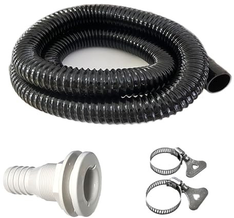 CAMNWAMN 3/4 Inch Dia Bilge Pump Hose, Bilge Pump Kit, 6.5 ft Hose, Premium Quality Kinkfree Flexible PVC Hose, Package Include Thru Hull Fitting and 2 Stainless Steel Clamps (Black)