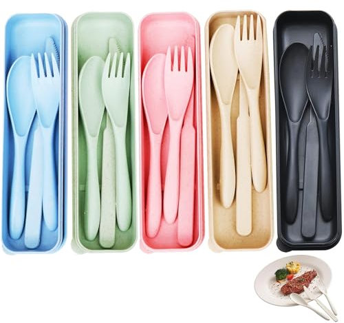 5 Sets Travel Cutlery Set Picnic Cutlery Portable Cutlery Set with Case Reusable Spoon Fork Sets Lunch Cutlery Set Reusable Cutlery Set for Work Picnic Camping Daily Use