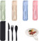 5 Sets Travel Cutlery Set Picnic Cutlery Portable Cutlery Set with Case Reusable Spoon Fork Sets Lunch Cutlery Set Reusable Cutlery Set for Work Picnic Camping Daily Use