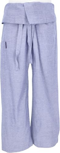GURU SHOP Thai Fischerhose aus Fester Baumwolle, Wickelhose, Yogahose, Unigröße - Rauchblau, Herren/Damen