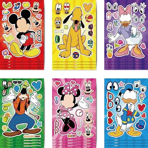 24 Pcs Mickey Face Stickers for Children Party Bags, Make Your Own Stickers Characters DIY Stickers for Party Favor Supplies Craft