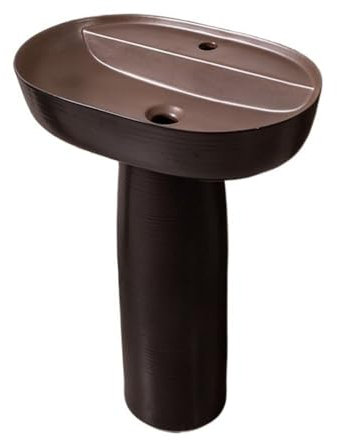 Lavabo Salle de Bain Bassin de colonne de salle de bain, évier sur pied 2 pièces, lavabo sur pied en céramique noire, lavabo de lavabo de cour extérieure Évier Lave Main(A)