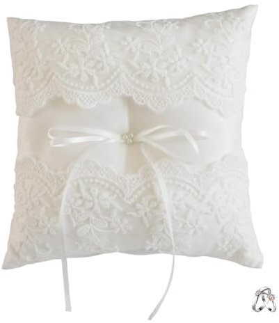 Voarge Cuscino per fedi nuziali, con pizzo e fiore, Cuscino Porta Anelli Ricamato Floreale Bianco – Idea Regalo Matrimonio Sposa Sposo