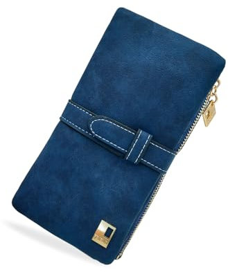 FuninCrea Portefeuille Femme Grand, Porte Monnaie Femme Cuir Long Porte Feuilles pour Femme avec Fenêtres d'Identification, Porte Feuille Femmes Minimaliste avec Pochette à Fermeture Éclair