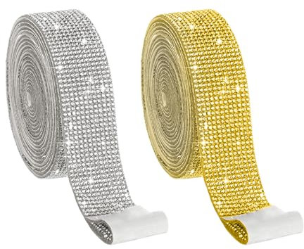 2 Rouleaux d'Autocollants Diamant, Ruban Strass, Pailleté et Bordure pour Décoration de Gâteau de Mariage et Artisanat