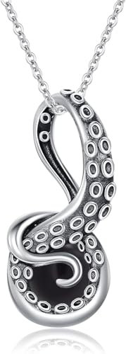 Shusukue Octopus Tentacles Halskette mit schwarzem Onyx 925 Sterling Silber Octopus Anhänger für Frauen Schwarzer Ozean Schmuck