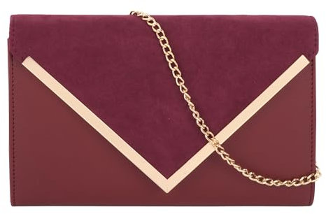 MEGAUK Damen Clutch Samt Abendtasche Elegante Handtasche Envelope Tasche Unterarmtasche mit Kette für Hochzeit Wedding Prom Party (07065 Weinrot klein)