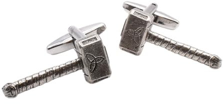 English Made Mjolnir Thor's Hammer Design Pewter Cufflinks in a Personalised Engraved Chrome Effect Cufflink Box