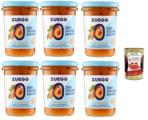 Italian Gourmet zero zuccheri confettura albicocca 6 x 220g zuckerfrei | Süßer Aufstrich kalorienbewusst, gusto frutta, ideale per Frühstück e, Gesamtnettogewicht 1,32 kg + Kostenlos Polpa 400g