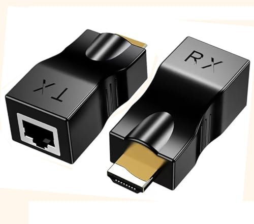HDMI-Extender-Adapter über Cat5e/6, 4K 1080P HDMI auf RJ45 Repeater, Ethernet-Netzwerk-Konverter, 30 m Reichweite, Sender und Empfänger für HDTV, STB, Computer, Set-Top-Box, PS3 4, Projektor, Monitor