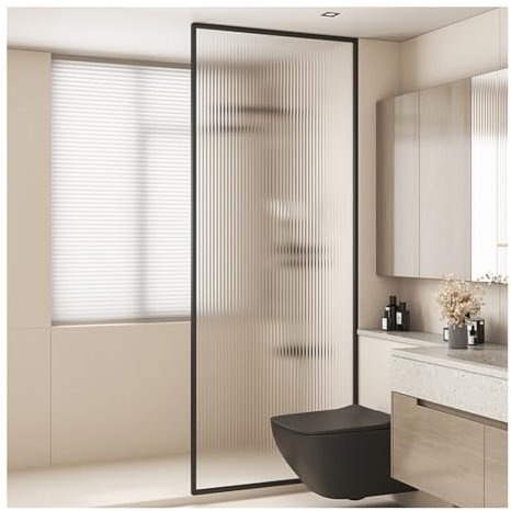 pujindu Moderner Glasschirm, durchscheinendes Design, Raumteiler, Duschtür, Eingang, Glaswand, Raumteiler für Hotel, Büro (Schwarz-A, 30 x 100 cm)