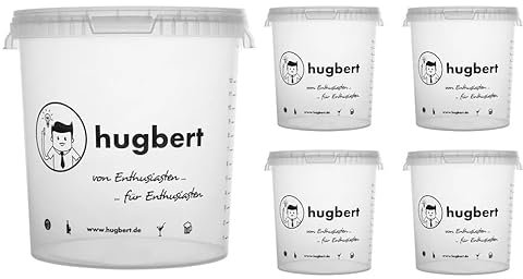 HUGBERT Gärbehälter mit Bohrung 15L /17L - Gäreimer mit Skala und Deckel- Eimer Gärfass für Wein und Bier - 5 Stück