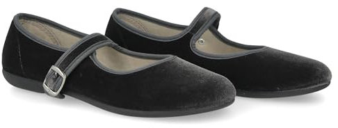 PAYMA - Damen Mary Janes aus Samt. Flache Ballerinas, Casual Sandalen, Bequeme Maryjane Schuhe Schnallenverschluss. Farbe: Grau, Größe: EU 40