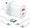 iPhone 15 16 Charger Fast Charging,20W Dual Port USB Fast Charger Plug with 2 * 2M Fast Charging USB C Cable for iPhone 16/16e/16 Pro/16 Pro Max/15/15 Plus/15 Pro/15 Pro Max/iPad Pro White KRSEUB