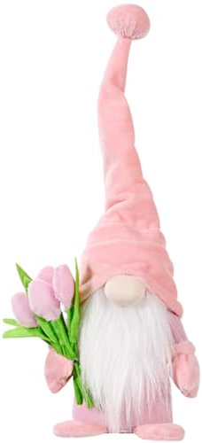 TOPPERFUN Tulp -Puppe Plüschzwerg Gnom Dekorationen Miniatur Ferienzwerge kleine Zwergenfiguren süße Zwerge Wohndeko zum Muttertag ausgestopfte Zwerge Puppe Plüsch Stoff Rosa