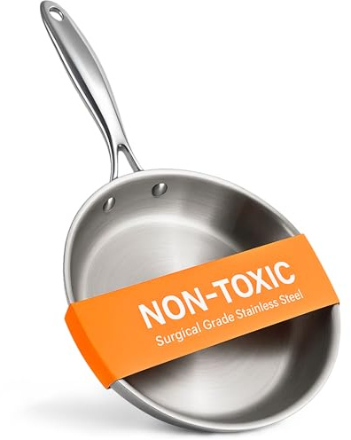 Ziruma Poêle en acier inoxydable de qualité médicale, non toxique, structure multicouche pour une chaleur rapide et homogène, sans PFOA, compatible induction et four jusqu’à 260 °C (20cm)