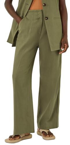 Roman Originals Smart Twill Wide Leg Pocket Trouser for Women UK - Ladies Everyday Holiday Spring Summer Comfy Soft Evening Vacation Work Party - Khaki - Size 14