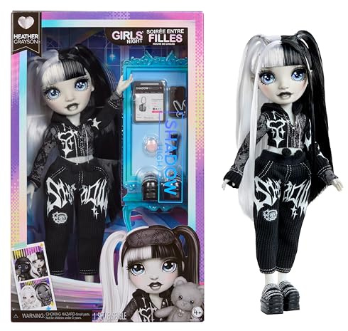 Rainbow High Shadow High Girl's Night - Heather Grayson - Bambola Fashion nei Toni del Grigio da 28 cm, Capelli e Abiti in Bianco e Nero con Accessori e Pettine - età 6+