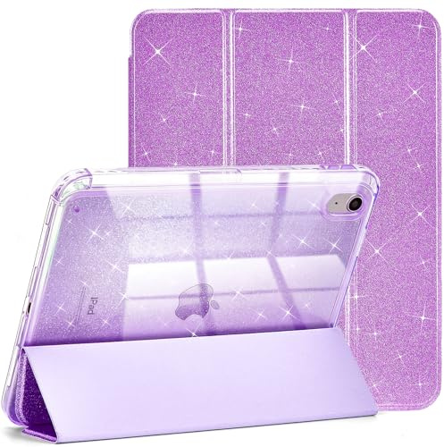 Glitter Case for iPad A16 11th Gen 11 2025/iPad 10th 10.9 2022, Purple | with Pencil Holder,Hard PC Transparent Back Shell, Cute Glitter Design,Trifold Stand Cover Dual Angle,Auto Sleep/Wake