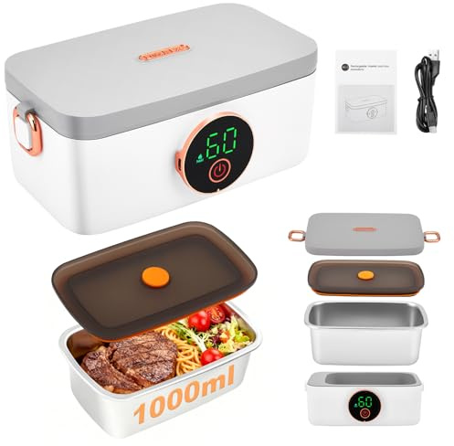 ExKeen Elektrische Lunchbox, 24000mAh, 1,6L, Wiederaufladbar, Automatische Heizung, LED-Display, Weiß