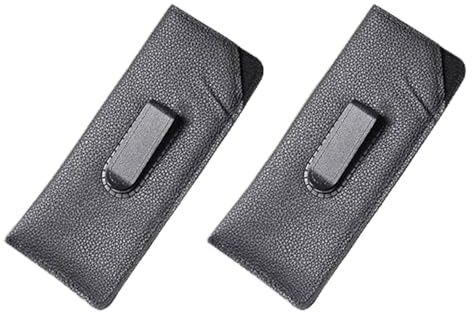Muorruo 2er-Pack Brillenetui mit Clip, weiches schwarzes Lederetui mit flexibler Kunststoff-Einschubtasche und Gürtelclip für Brillen und Sonnenbrillen, Augenschutzetuis für Herren