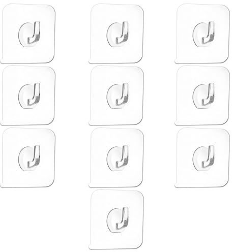 MOSNOW Self Adhesive Hooks, 10 Pack Transparent Wall Hooks, Heavy Duty Sticky Hooks, No Drill, Strong Hooks for Bathroom, Kitchen, Office - Ideal for Kitchen, Bathroom