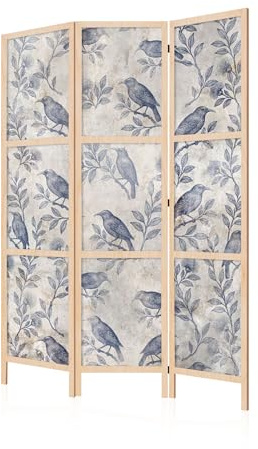LUMASOUL Japanische Trennwand Paravent Raumteiler 135x172 cm Vogel | Vorderseite mit Motiv, neutrale Rückseite, faltbar, freistehend und dekorativ