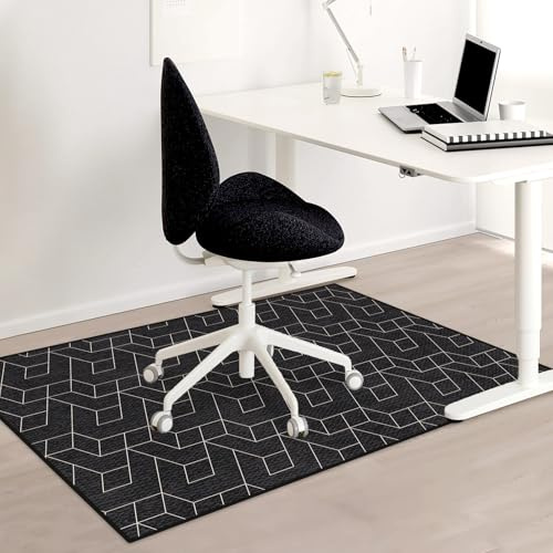 Stuhlmatte Gaming Bürostuhlunterlage Bodenschutzmatte 90x120 cm: Bodenschutzmatte bürostuhl für Hartböden, Kratzfest rutschfest Heimgebrauch Bürogebrauch (Schwarze Linien, 90x120 cm)
