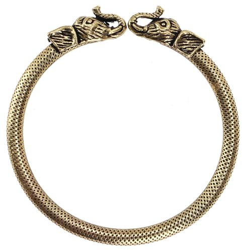 GURU SHOP Boho Armreifen, Ethno Armspange mit Ornamentik | Unisex Design, leicht anlegbar, stilvoller Modeschmuck, Drachenköpfe.