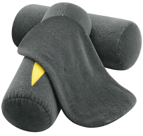 2 Pcs Neck Roll Pillow Cover with Zipper, Cylinder, 16 x 6inch(Grey) | Round Cervical Neck Pillowcase, Soft Velvet Bolster Pillow Cover, for Neck, Back, Leg, and Knee Support