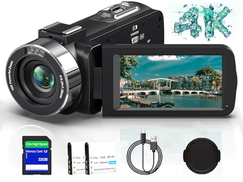Videocamera 4K UHD 80MP IR Visione Notturna Vlogging Camera per YouTube Zoom Digitale 18X Videocamera Autofocus 3 pollici Rotazione 270 ° Schermo IPS Video Recorder con 32G SD Card, Copriobiettivo, 2