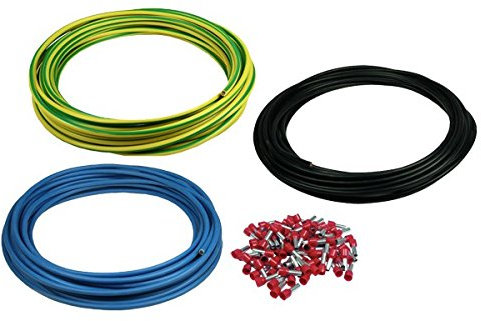Einzelader H07V-K 6 mm² Set 3 x 10 Meter - Grüngelb Blau Schwarz + 100 Hülsen