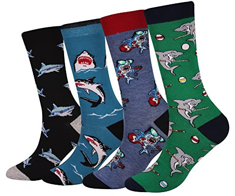 Cansok Herren Neuheit Musik Gitarre Hai Billard Socken anziehen Mannschafts Waden Socken Packung mit 4