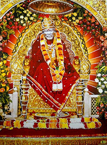 Shirdi Sai baba/Hindu God Poster with Glitter-reprint on paper (Unframed : Size 12X16 Inches)