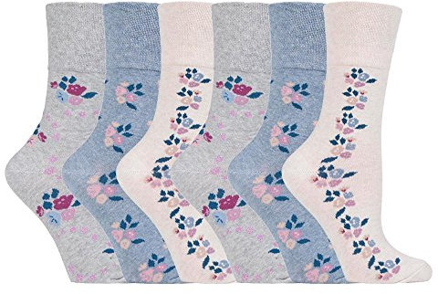 NEW: 6 Pairs Ladies Gentle Grip No Elastic Socks 4-8 uk, 37-42 eur (GG139)