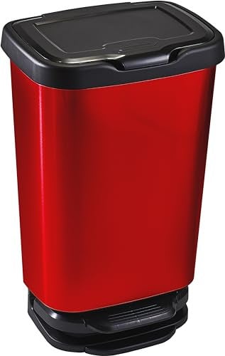 M home by Mazzei Mondex Abfalleimer für die Küche, mit Pedal, 40 l, Soft-Closing-System, sanfter Verschluss, Rot, ideal für Küche, Bad, Keller, hergestellt in Italien