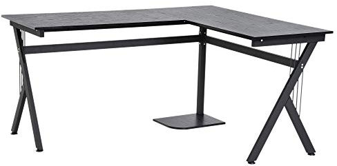 HOMCOM Bureau Informatique d'angle 155L x 130l x 76H cm Plateau en Bois Cadre en Acier Noir