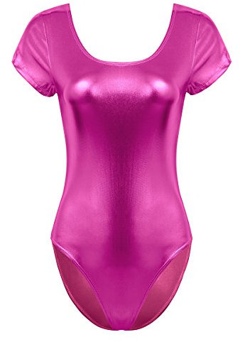 TiaoBug Ballettanzug Damen Langarm Body Ballett Trikot Turnanzug Gymnastikanzug Schwarz/Blau/Silber/Gold (L(Brust 76cm), Pink B)