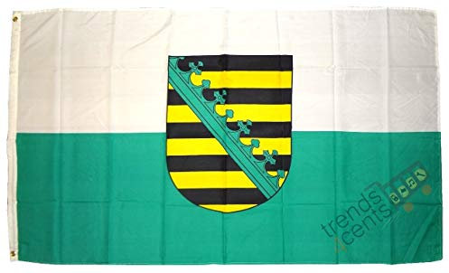 Top Qualität - Flagge SACHSEN MIT WAPPEN Fahne, 90 x 150 cm, EXTREM REIßFEST, Keine BILLIG-CHINAWARE, Stoffgewicht ca. 100 g/m², sehr robust, extra starke Messing-Ösen