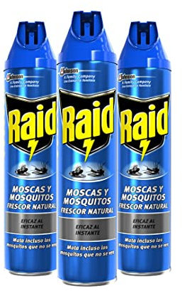 Raid - Moscas y Mosquitos, Spray Insecticida Aroma Frescor Natural, 600ml (Pack de 3)
