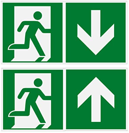 Fluchtweg-Rettungsweg-Schilder-30 x 15 cm-Schild-Kunststoff- im Dunkeln nachleuchtend-Warnschild-Hinweisschild-Türschild (Pfeil oben Folie 30 x 15 cm nicht nachleuchtend)