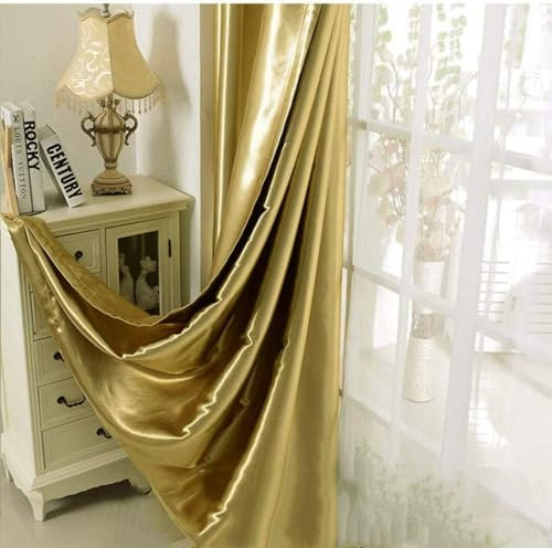 MYRU 1 Paar halbverdunkelnde goldene Vorhänge für Wohnzimmer, Schlafzimmer mit Ösen für Fenster (glänzendes Gold, 5,1 x 132,1 x 243,8 cm)