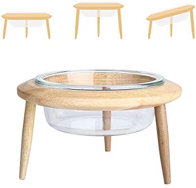 Transparent Hauteur Réglable Porte-gamelle Surélevée Pet Gamelles pour Chien et Chat Gamelles Chien Chat Verre avec Bambou Support en Bois Grand