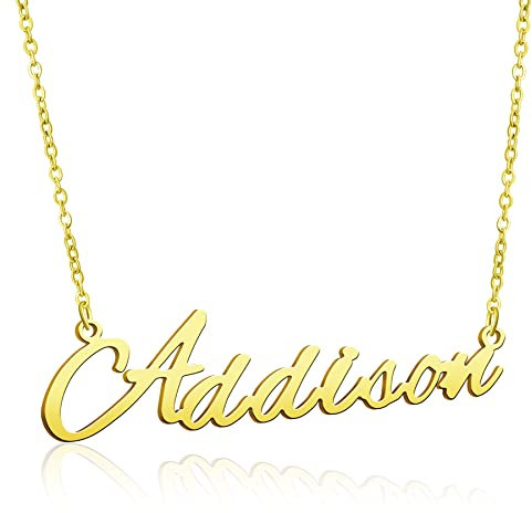 BUREI Collier Prénom Personnalisé 14K Or Rose Argent Ajustable Cadeaux Bijoux pour Femmes Fille Marriage Collier Addison