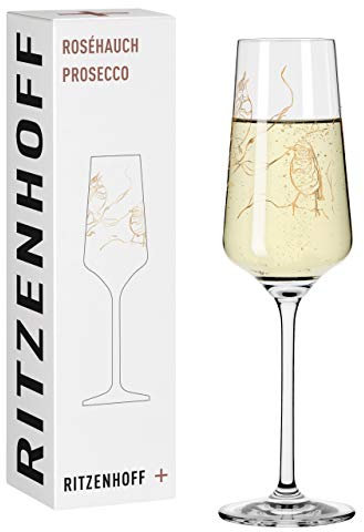 RITZENHOFF 3448001 Proseccoglas 200 ml – Serie Roséhauch Motiv Nr. 1 mit Vogelillustration, Roségold – Made in Germany