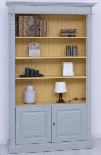 Casa Padrino Landhausstil Bücherschrank Grau/Gelb 120 x 39 x H. 197 cm - Massivholz Schrank - Wohnzimmerschrank - Büroschrank - Landhausstil Möbel