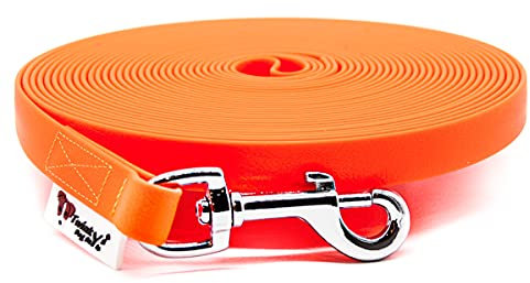 Twinkys Dog Style Salzwasser beständiger Edelstahl Karabiner Hundeleine Schleppleine Wasserabweisend 13 mm breit für Hunde OHNE Handschlaufe Neon Orange 10 Meter Made IN Germany