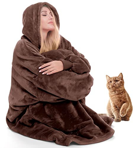 Verlängert Übergroße Hoodie Decke mit Kapuze Sweatshirt Tragbare Decke für Damen Herren Erwachsene – Blanket Hoodie, Superweiche und Warme Flanell Decken Hoodie, Riesige Fronttasche