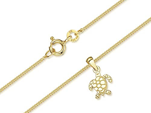 Silberketten Store Panzerkette 1mm mit Anhänger Schildkröte - echt 333 Gold, Länge wählbar von 38-60cm